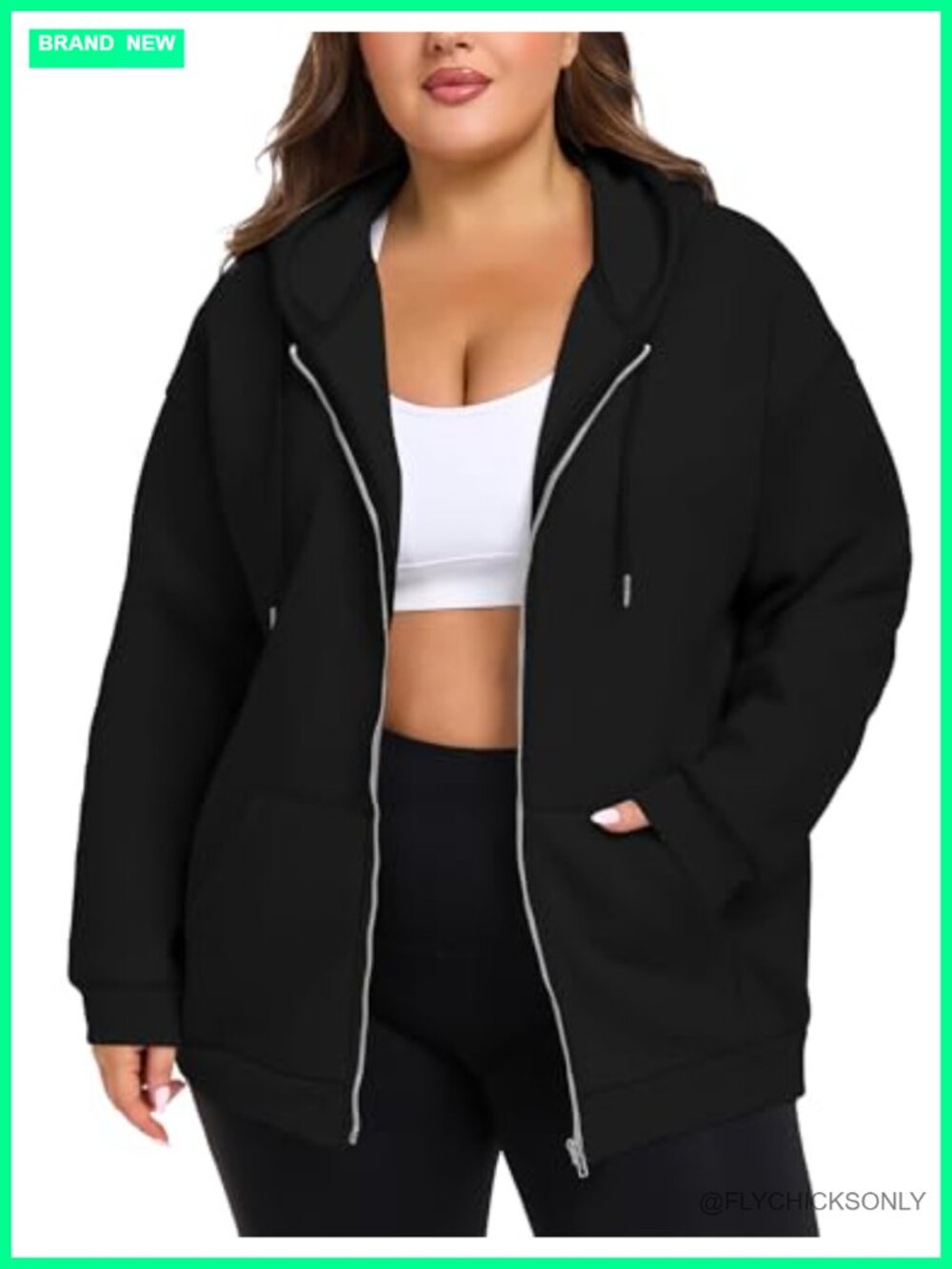 Women's Plus Size Zip Up Hoodie Oversized Fleece Sweatshirt with Thumb Hole